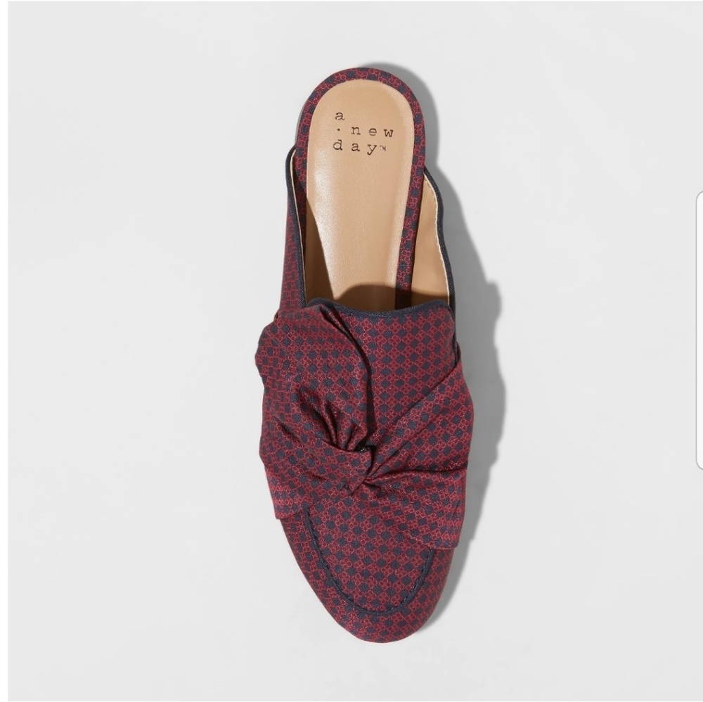 NEW Mules Preppy Bow Red Maroon Shoes Plaid Trendy - Picture 3 of 8